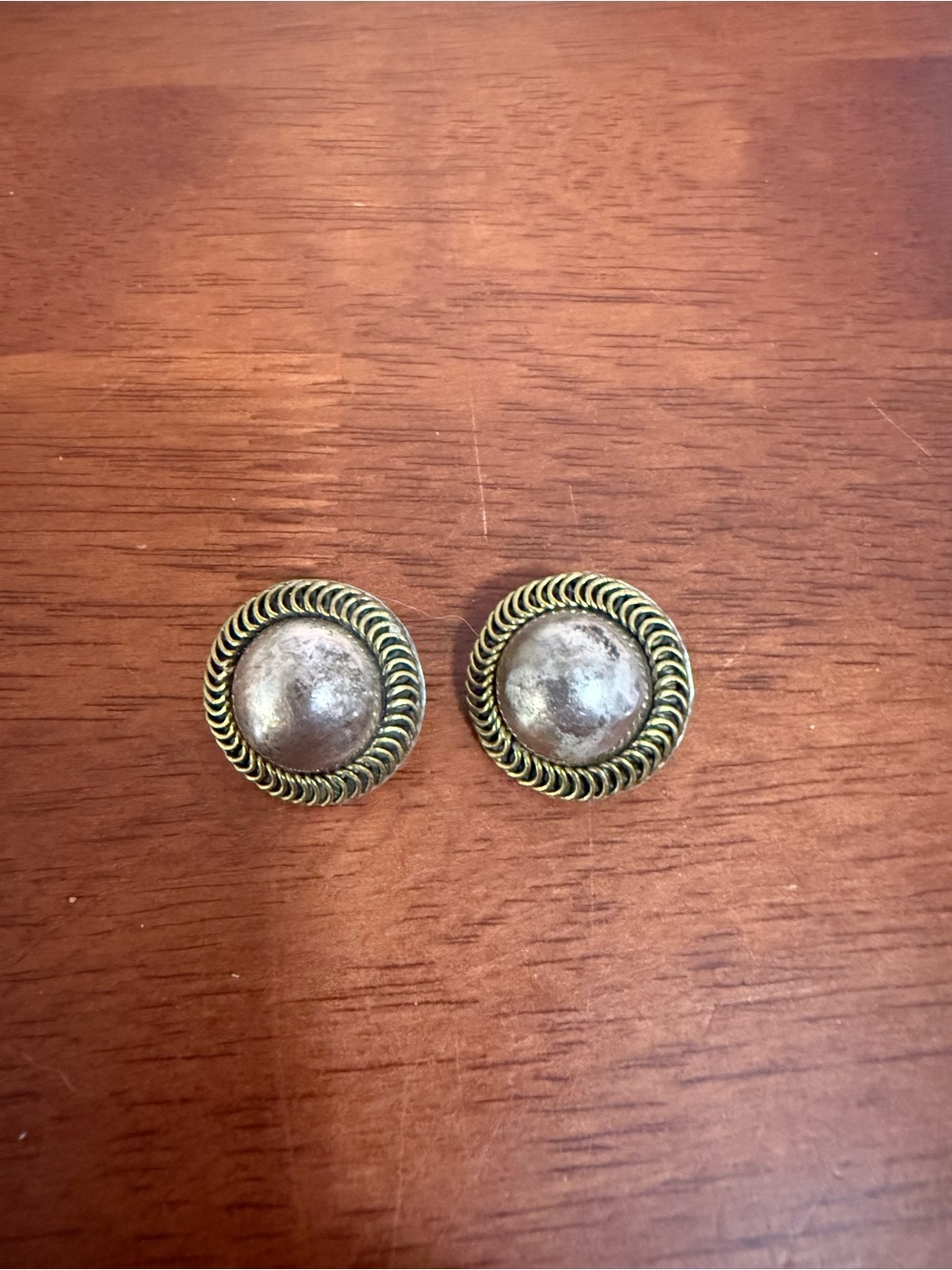 Vintage-Inspired Silver and Gold Round Button Earrings - Unbranded